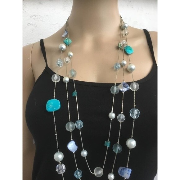 Multi Strand Blue Green Shell Necklace - Picture 2 of 4